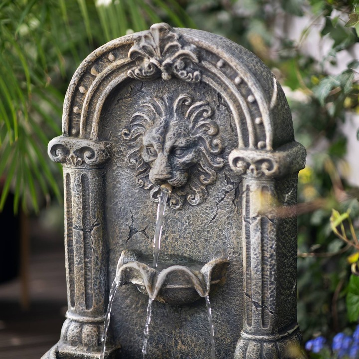 Produktbild Hillvert Solar Gartenbrunnen Solarbrunnen Zierbrunnen speiender Löwenkopf über Becken LED