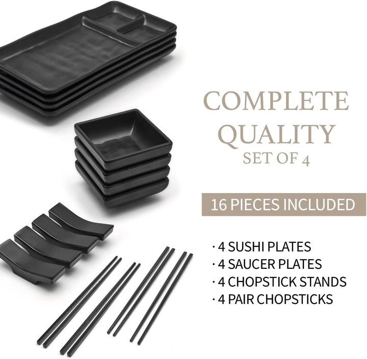 Produktbild Goliber Japanisches Sushi Geschirr Schwarz Set (16 Stück)