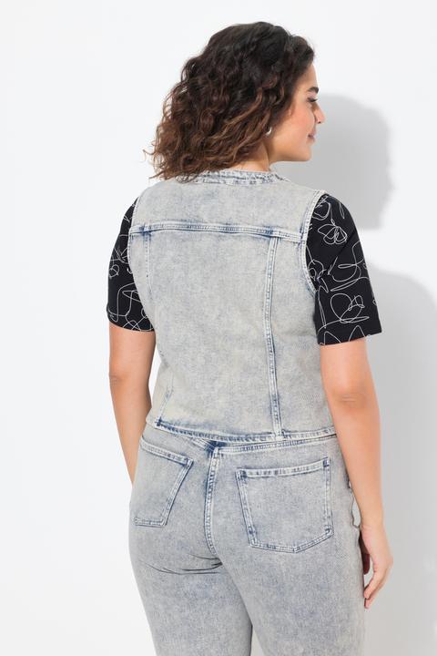 Image du produit Ulla Popken Gilet en jean stretch, encolure en V, base en pointes (54)