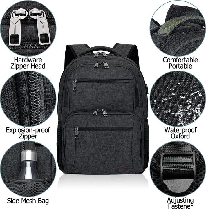 Produktbild Only-Bags.Store Rucksack, Schulrucksack wasserdicht Arbeit Laptop mit USB-Ladeanschluss, Reisen Wanderrucksack (32 l)