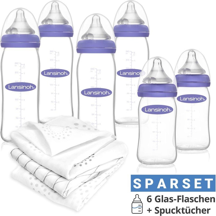 Produktbild Lansinoh Babyflaschen 9-tlg. Glas-Flaschen-Set mit NaturalWave® (240 ml)