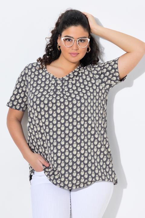 Produktbild Ulla Popken T-Shirt, A-Linie, V-Ausschnitt, Zierfalten, Halbarm (42, 44)
