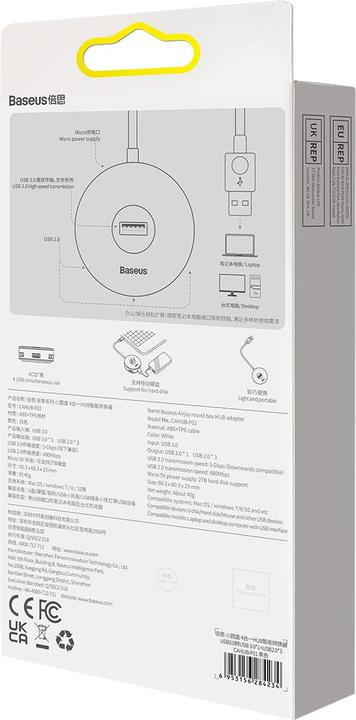 Actual product image Baseus Hub 4in1 USB to 3.0+ 3x 2.0 15cm white (USB-A, 4 ports)
