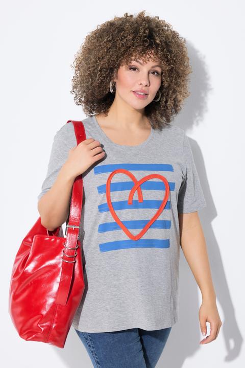 Actual product image Ulla Popken Cord Heart Short Sleeve Graphic Tee (58)