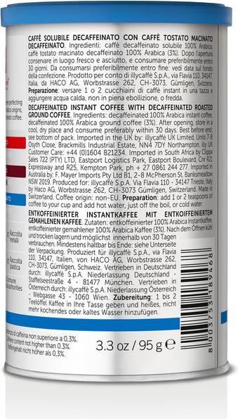 Valeurs nutritives et ingrédients Illy Decaffeinato instantkaffee (95 g)
