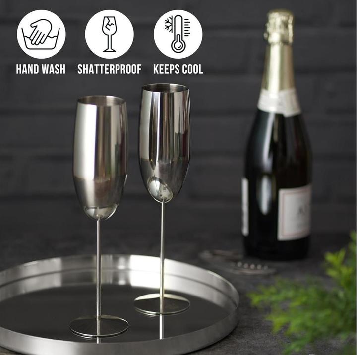 Produktbild Oak & Steel Edelstahl Sektgläser Silber 2er-Set (28.50 cl, 2 Gläser, Sektgläser)