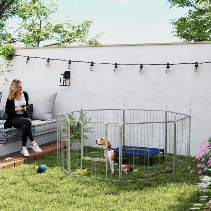 Produktbild PawHut Welpenauslauf Stahl Silber
