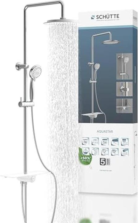 Produktbild Schütte Regendusche Bad AQUASTAR Überkopfbrause-Set Chrom Weiss Ablage Duschsystem Regenbrause 60500