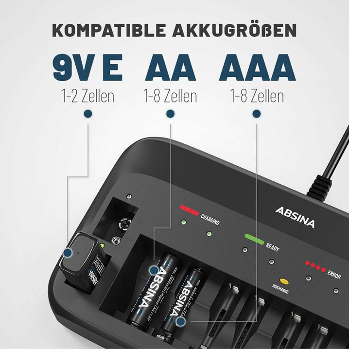 Image du produit Absina Schnellladegerät X10 (1 pcs, AAA, AA, 9V Block, Chargeurs sans batterie)