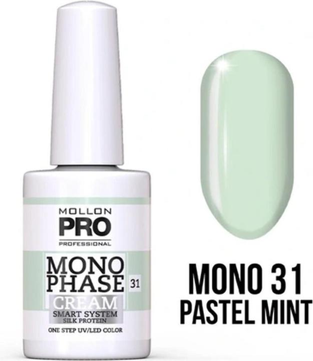 Actual product image Mollon Pro Mol Monophase 31 - Pastel Mint Uv/Led Nail Polish 10ml (Mint pastel, UV gel varnish)