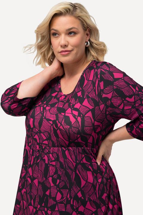 Actual product image Ulla Popken Matte Jersey Graphic Print Empire Pocket A-line Tunic Dress (56)