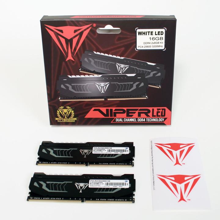 Actual product image Patriot 16 GB DDR4 RAM PC3200 CL16 Viper LED white 2x8GB (2 x 8GB, 2133 MHz, DDR4-RAM, DIMM)