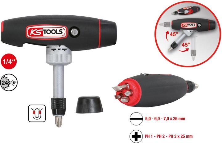KS Tools Tournevis à cliquet à embout 1/4 T-grip. 7 pcs.