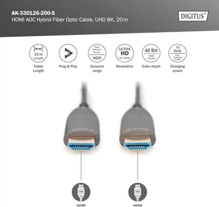 Image du produit Digitus Câble de fibre optique hybride HDMI® AOC, UHD 8K, 30 m (30 m, HDMI, 2.1)