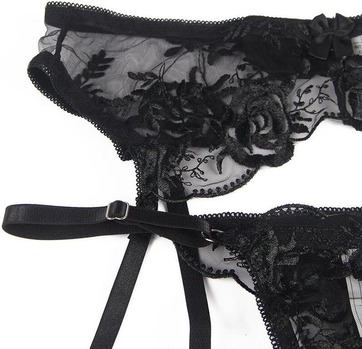 Produktbild Subblime 3-Teiliges Set Bh + String + Strumpfband Blumenprint Schwarz L/Xl (L, XL)