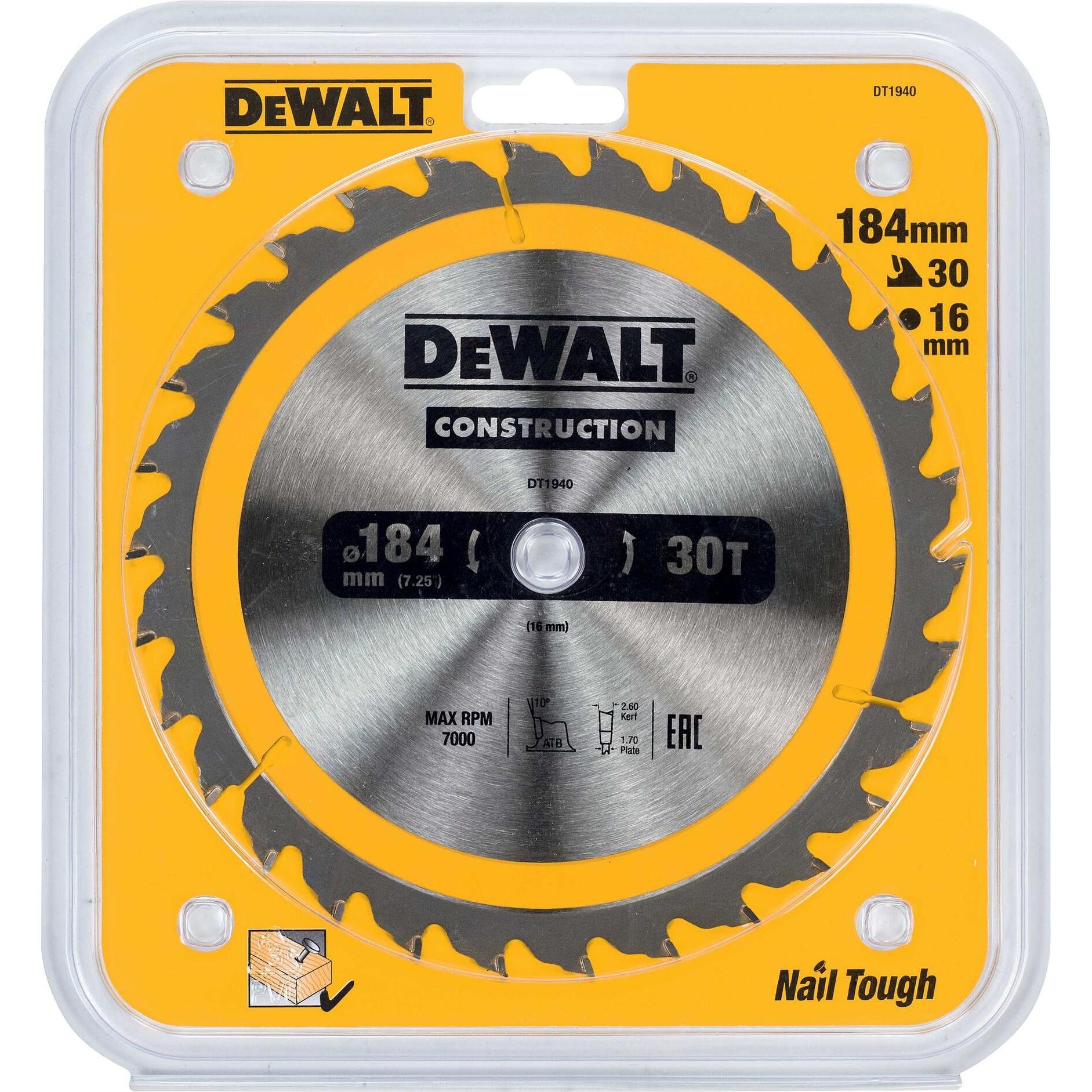 DeWalt, Sägeblatt, Wolframcarbid Kreissägeblatt, Ø 184mm