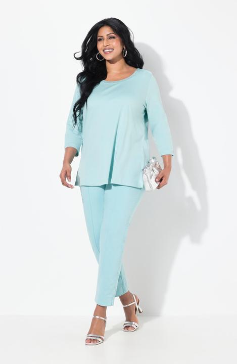 Image du produit Ulla Popken Pantalon avec passepoil et taille élastique. Coupe ajustée avec fente sur le bas de jambe. (48)