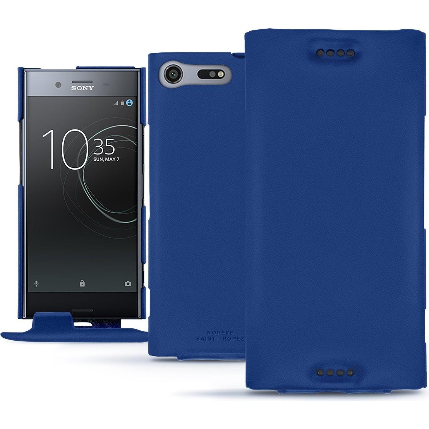 Noreve Lederschutzhülle vertikal (Sony Xperia XZ Premium), Smartphone Hülle, Blau