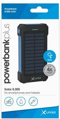 Produktbild Xlayer Powerbank PLUS Solar Black/Blue 8000mAh (8000 mAh, 5 W, 29.60 Wh)