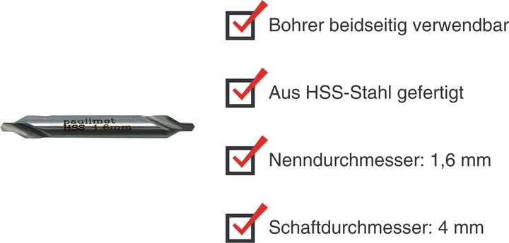 Produktbild Paulimot Zentrierbohrer 1,6 mm HSS (1,6 Millimeter)