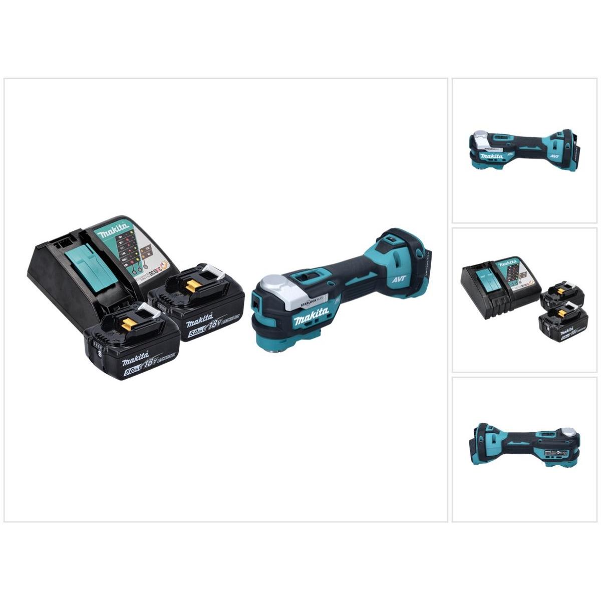 Makita, Multifunktionswerkzeug, DTM 52 RT Akku Multifunktionswerkzeug 18 V Starlock Max Brushless + 2x Akku 5,0 Ah + Lad...
