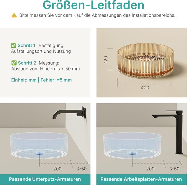Produktbild Emke Aufsatzwaschtisch Ø40 cm Design-Waschbecken gehärtetes Bleikristallglas Roségold galvanisch (400 mm)