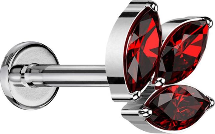 Actual product image Star Piercing Micro labret inner thread silver three oval crystals red (without brass, Titanium)