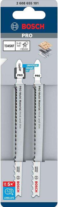 Immagine prodotto Bosch Professional Zubehör Lama per seghetto alternativo PRO Multi Material spessa e sottile T345XF, 132 mm, 2 pezzi.