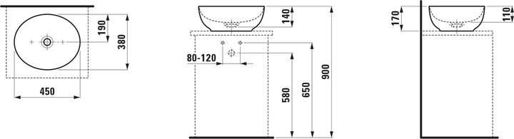 Immagine prodotto Laufen Lavabo Il Bagno Alessi, senza troppopieno, 45x38cm, incl. valvola di scarico, H818975 (380 mm, 450 mm)