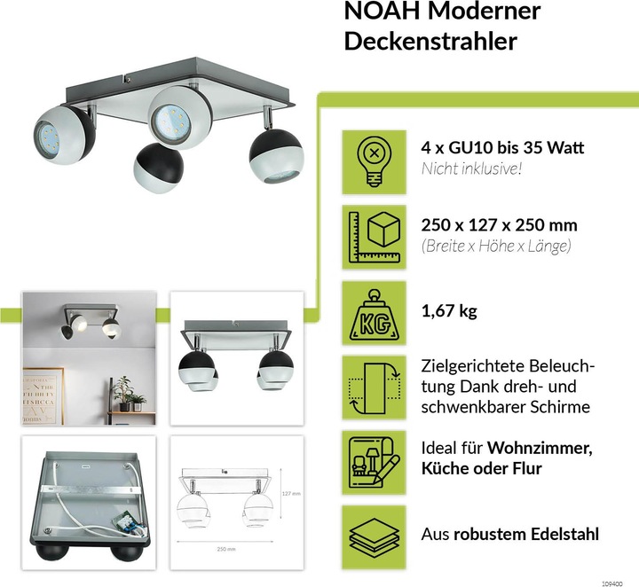 Image du produit Licht-Erlebnisse Spot projecteur Noah (GU10)