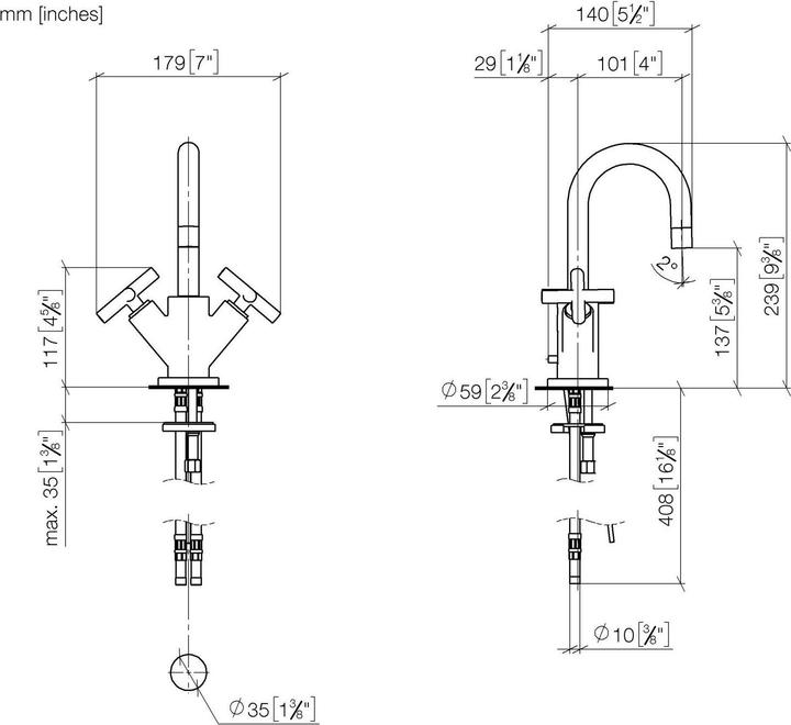 Image du produit Dornbracht Tara, mélangeur de lavabo monotrou, avec vidage automatique, saillie 100 mm, 22302892