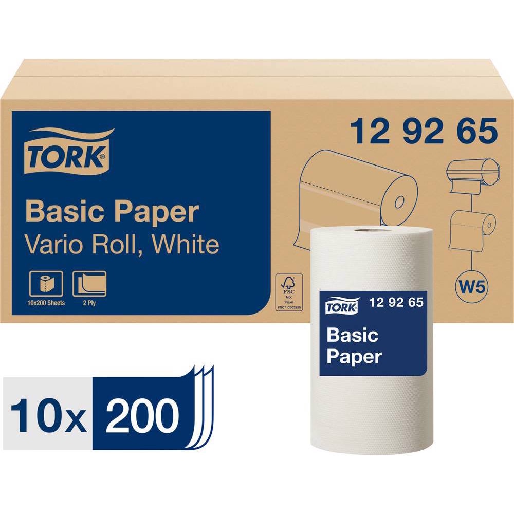 Tork Standard Papierwischtücher für das W5 Kleinrollen-System, 2-lagig, Haushaltspapier, Weiss