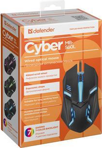 Produktbild Defender MAUS CYBER MB-560L SCHWARZ 7 FARBEN 1200DPI 3P (Kabelgebunden)