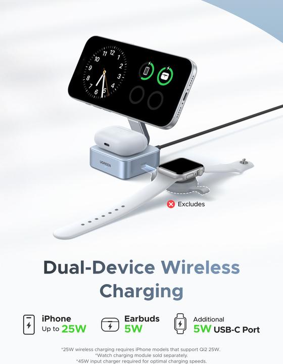 Actual product image Ugreen MagFlow 2-in-1 Magnetic Wireless Charger (35 W)