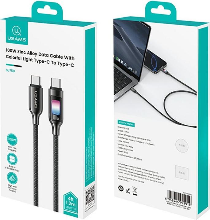Actual product image Usams Kabel TC Series SJ750 100W USB-C do USB-C 1,2 m tarnish (1.20 m, 100 W)
