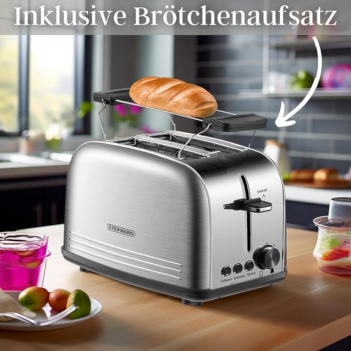 Produktbild Steinborg Edelstahl Doppelschlitz-Toaster mit Brötchenaufsatz