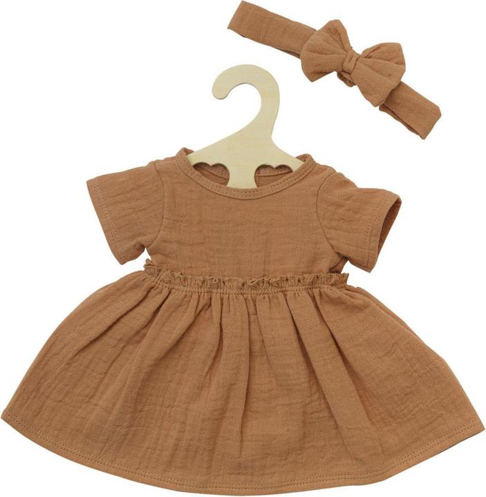 Image du produit Heless Robe de poupée en 100% coton biologique avec froufrous et bandeau, caramel, 2 pièces, taille 28 35