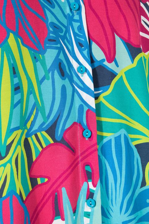 Image du produit Ulla Popken Robe midi oversize, sans manches, motif fleurs et feuilles, décolleté rond (62)
