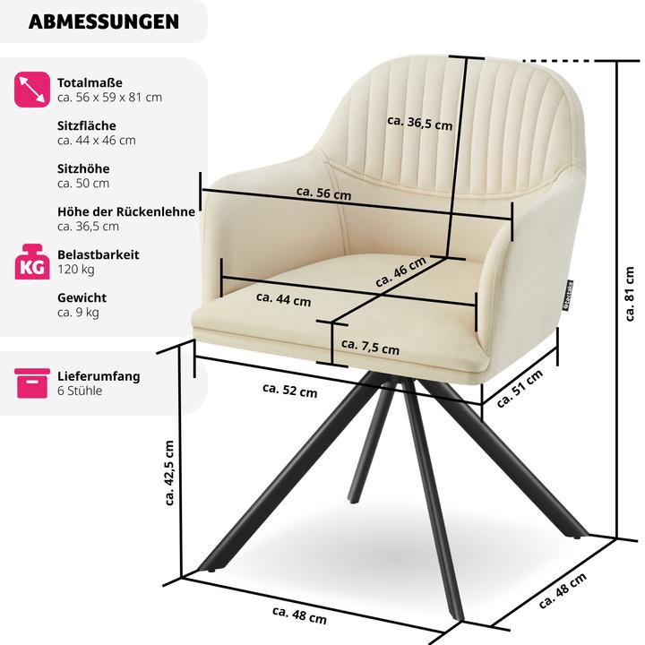 Immagine prodotto tectake Samt-Drehstuhl Lona mit dicker Polsterung