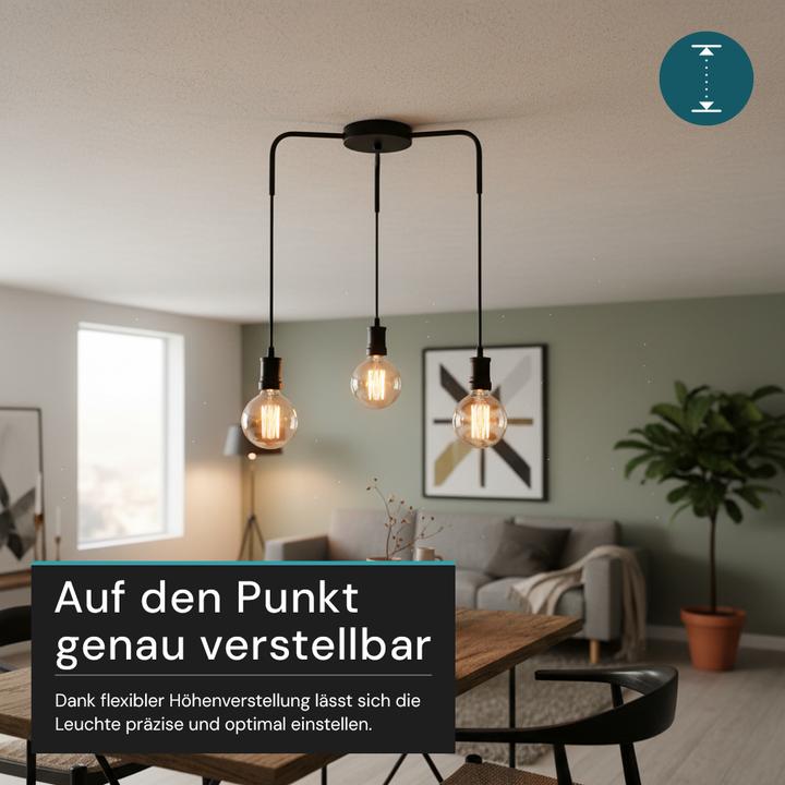 Produktbild Luxula Pendelleuchte Industrial 3 flammig, für 3 x E27, Metall, 1,5 m Textilkabel, schwarz (E27)