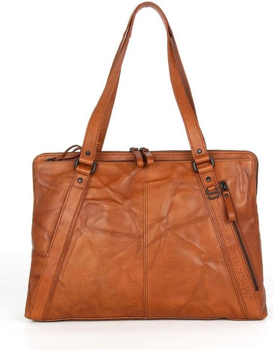 Actual product image Spikes & Sparrow Leren Laptop Schoudertas - Lilian - Brandy Cognac (15.60")