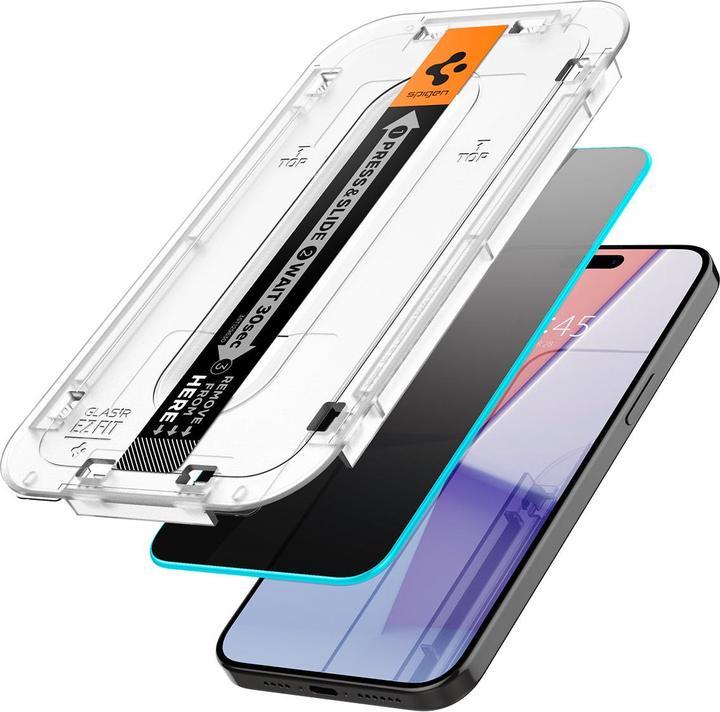 Actual product image Spigen GLAStR EZ FIT Privacy HD Designed for iPhone 15 Pro Max Premium Tempered Glass Screen Protector