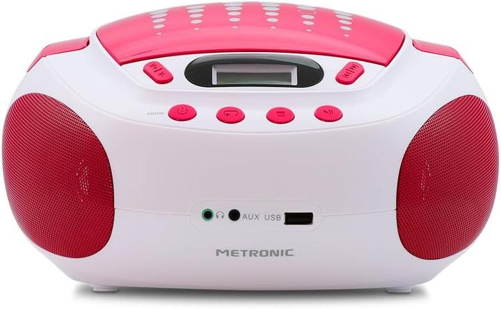 Actual product image Metronic Childrens CD Player MP3 Pop Pink with USB Port Power Supply or Batteries White and Pink