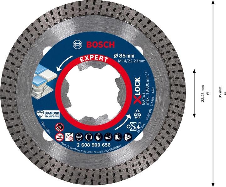 Productafbeelding Bosch Professional Zubehör Expert HardCeramic X-LOCK diamantdoorslijpschijven, 85x 22,23 x 1,6 x 7 mm
