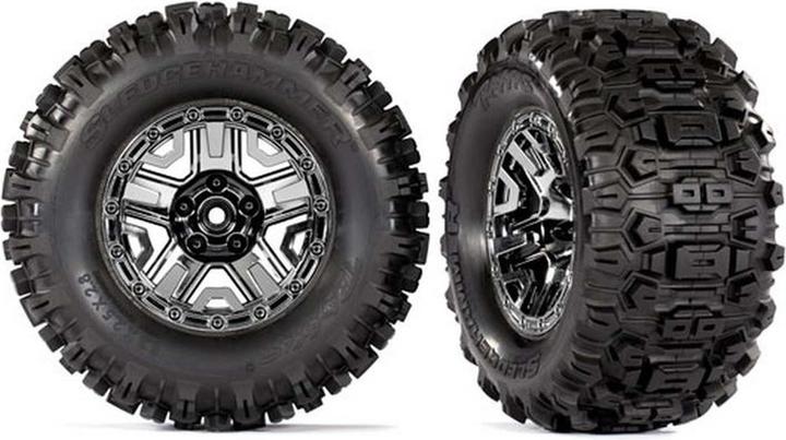 Productafbeelding Traxxas Banden op velgen zwart-chroom 2.8 Sledgehammer/Inserts (