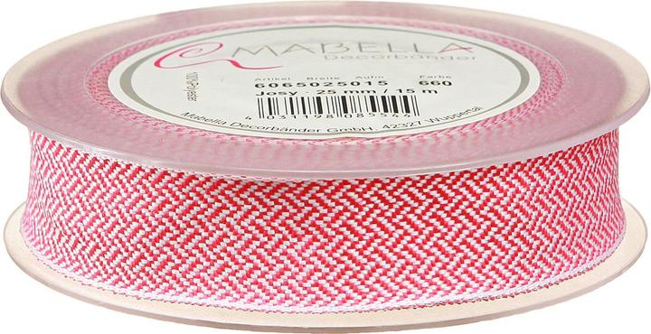 Produktbild Mabella Geschenkband Fischgrätmuster Weiss Pink Dekoband (1x)