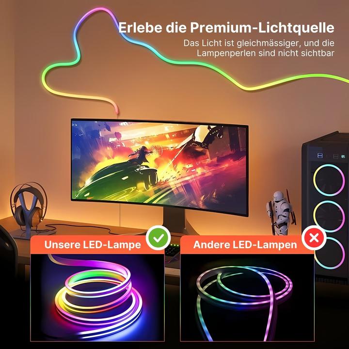 Image du produit Hermex Néon 3m Bande LED flexible néon multicolore RGB (RGBIC, 300 cm, Intérieur)