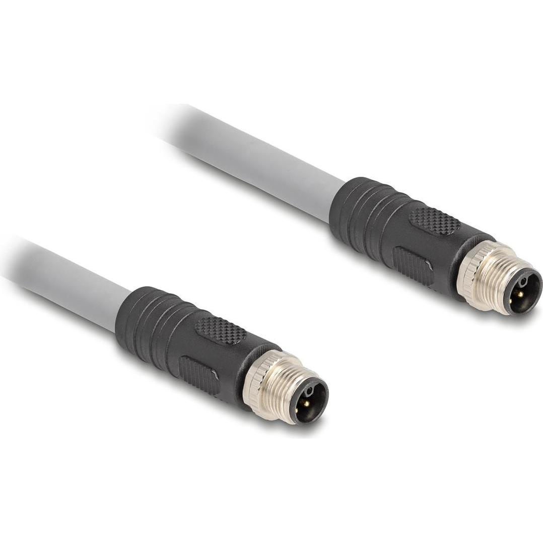 Delock M12 Kabel L-kodiert 5 Pin Stecker zu Stecker PUR schl, Elektronikkabel + Stecker, Grau