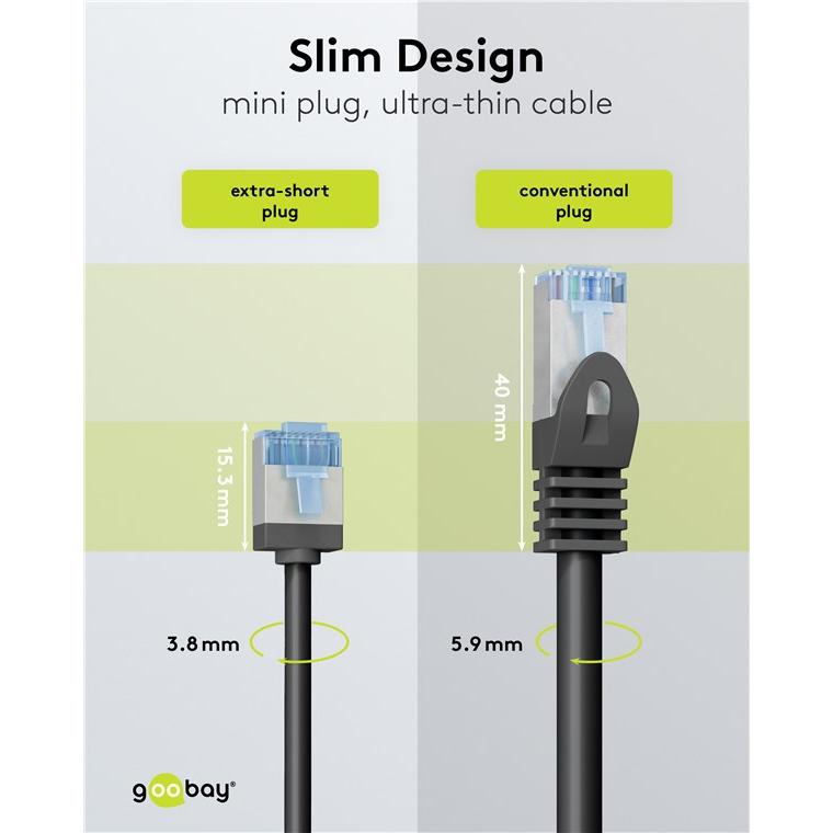 Thumbnail - Goobay Ultraflexibles CAT 6A Patchkabel, slim, U/FTP, schwarz (U/FTP, CAT6a, 15 m), Netzwerkkabel