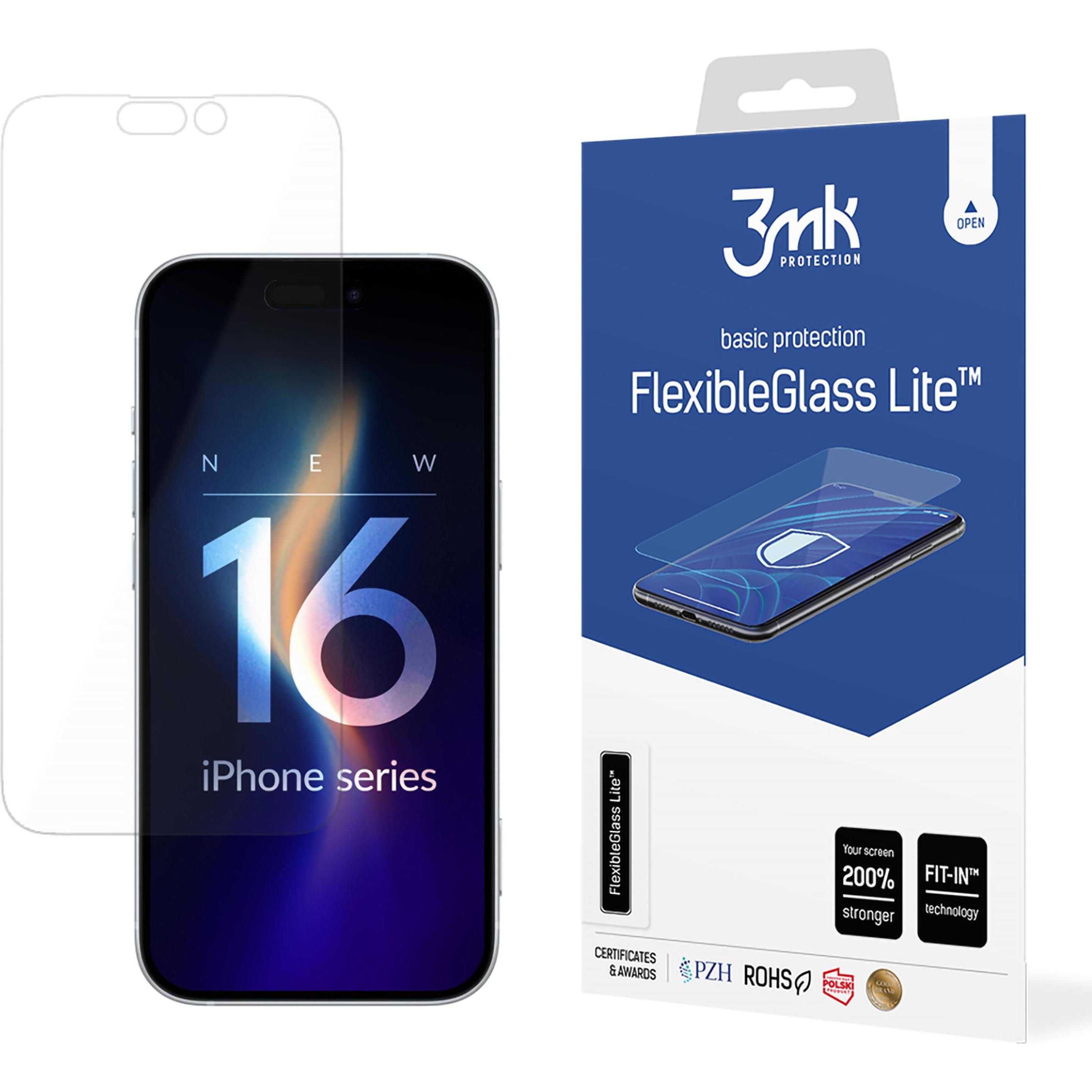 3MK FlexibleGlass Lite iPhone 16 Plus Szkło Hybrydowe Lite (1 Stück, Apple iPhone 16 Plus), Smartphone Schutzfolie, Tran...